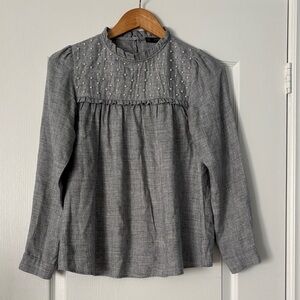 Zara Gray Long-Sleeve Blouse with Pearl Detailing Size Small